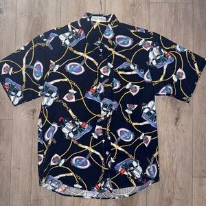 Stephen Williams Shirt Mens Medium M Blue Red Nautical USA 100% Cotton Button-Up